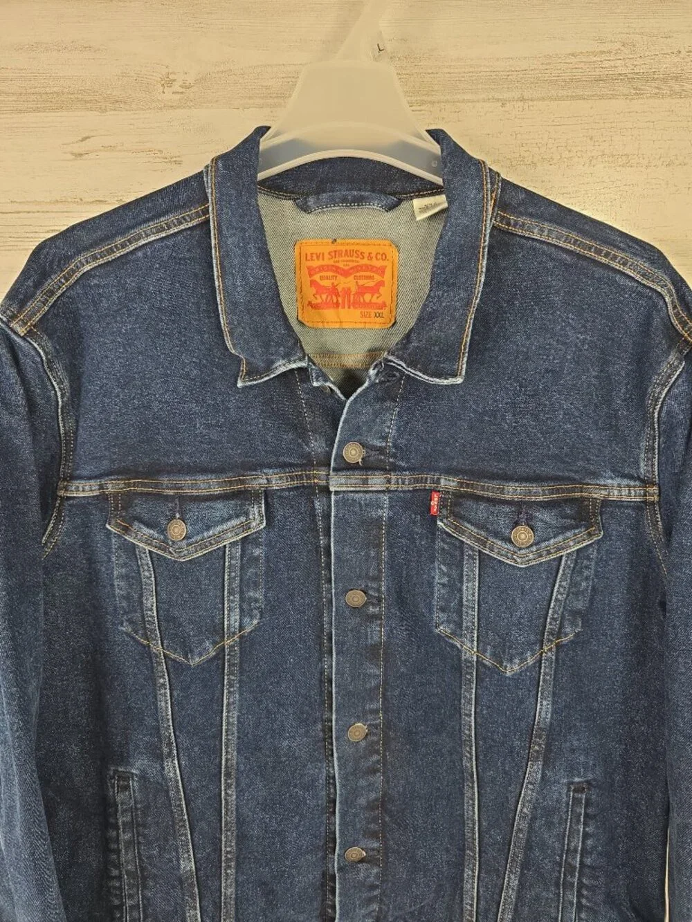 Levi's Men's Trucker Blue Denim Jacket SZ 2XL Dark Wash Stretch EXCELLENT CONDIT
